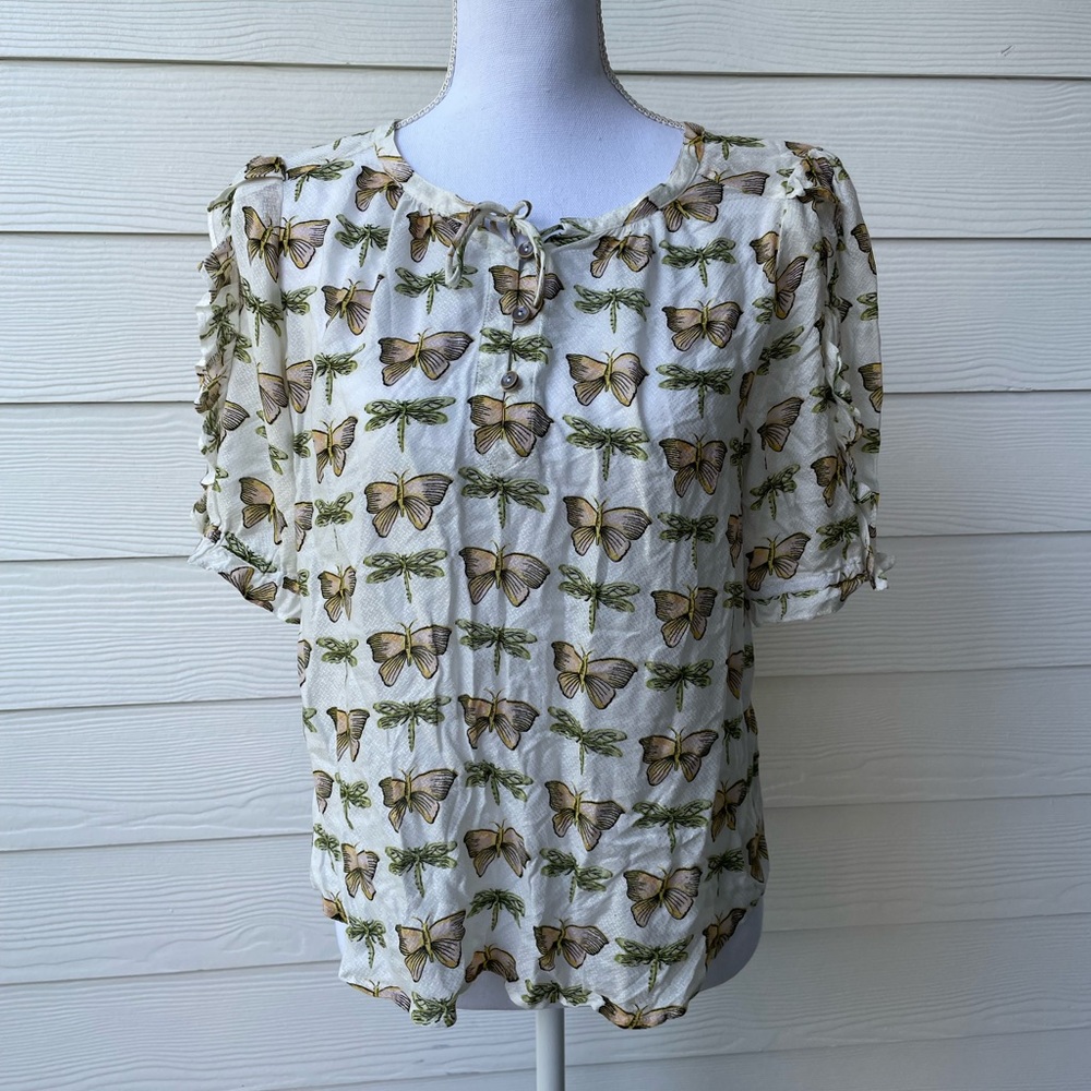MAEVE by Anthropolgie butterfly bubble sleeve blouse | size 10